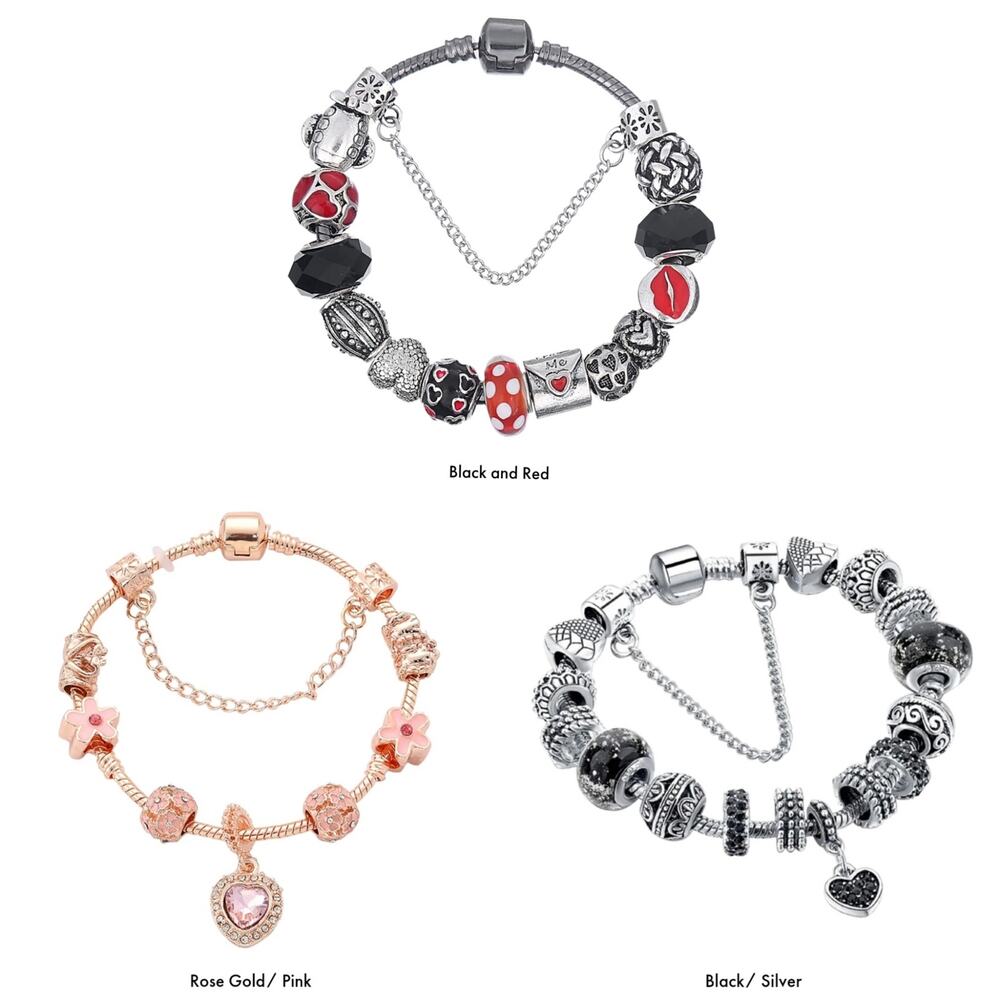 GENUINE MURANO STYLE GLASS & STAINLESS STEEL CHARM BRACELET 8"+ 2" EXTENDER NEW!